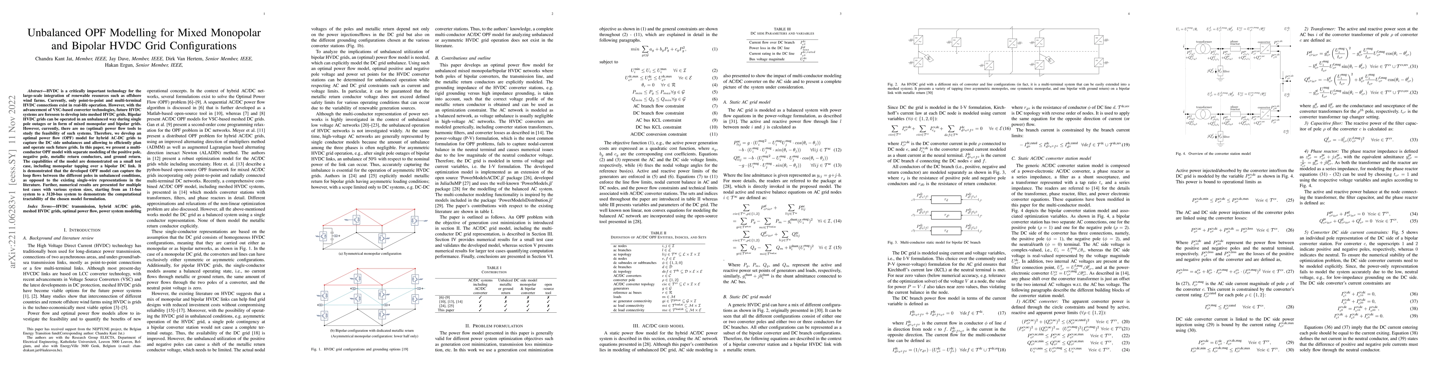 Thumbnail for Unbalanced OPF Modelling for Mixed Monopolar and Bipolar HVDC Grid
  Configurations