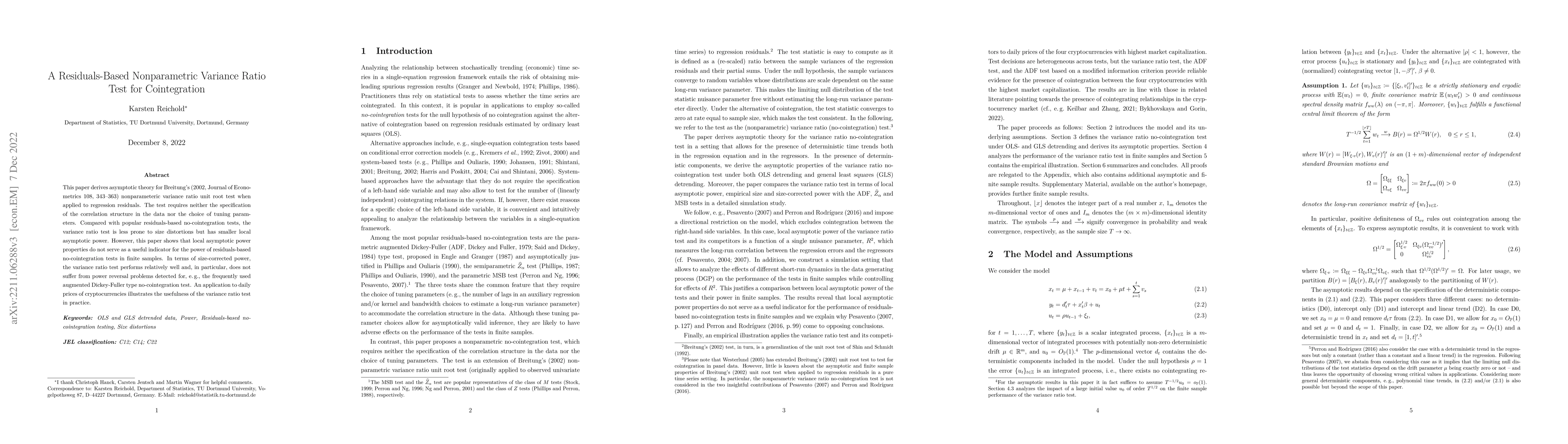 Thumbnail for A Residuals-Based Nonparametric Variance Ratio Test for Cointegration