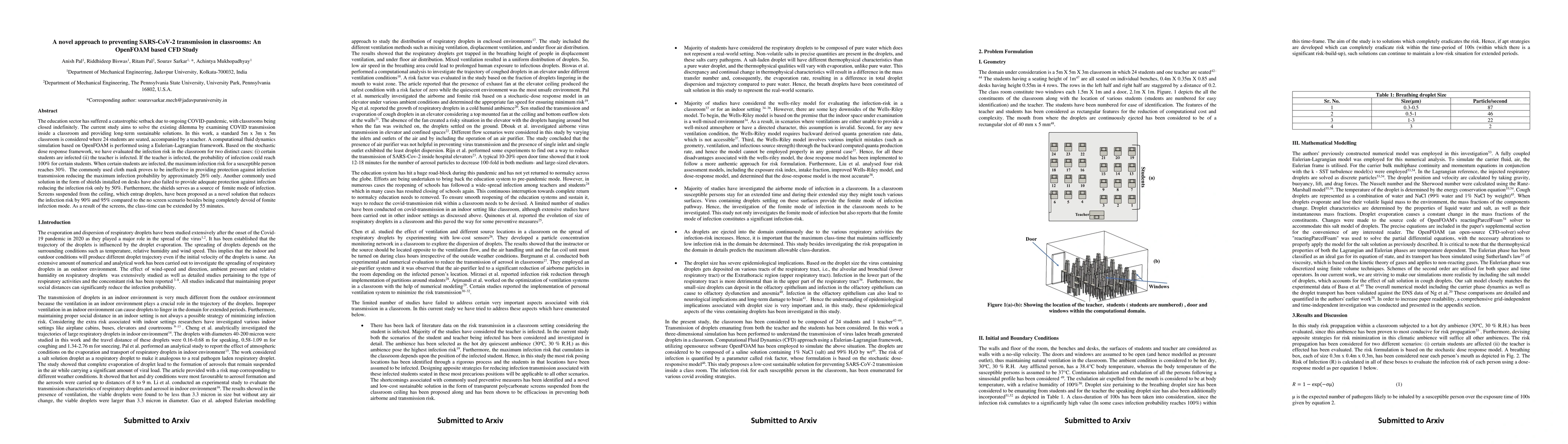 Thumbnail for A novel approach to preventing SARS-CoV-2 transmission in classrooms: An
  OpenFOAM based CFD Study