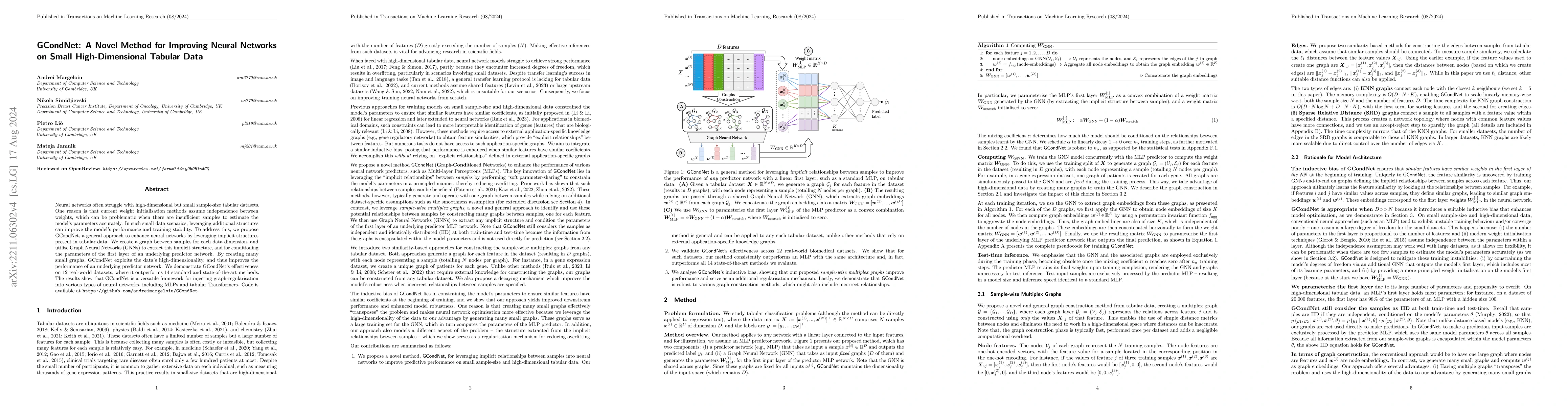Thumbnail for GCondNet: A Novel Method for Improving Neural Networks on Small
  High-Dimensional Tabular Data