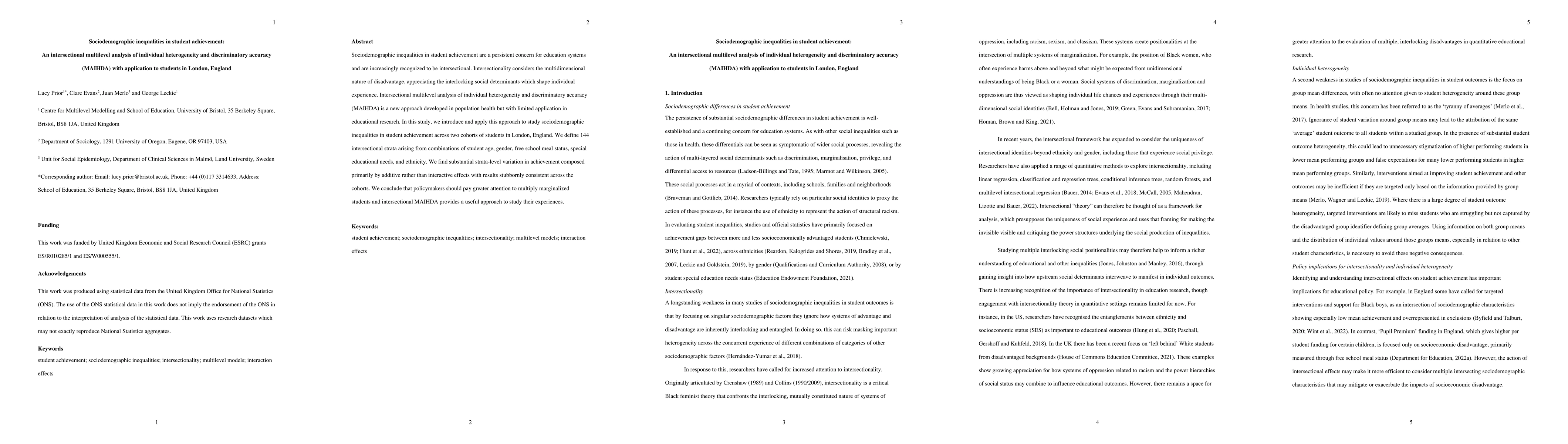 Thumbnail for Sociodemographic inequalities in student achievement: An intersectional
  multilevel analysis of individual heterogeneity and discriminatory accuracy
  (MAIHDA) with application to students in London, England