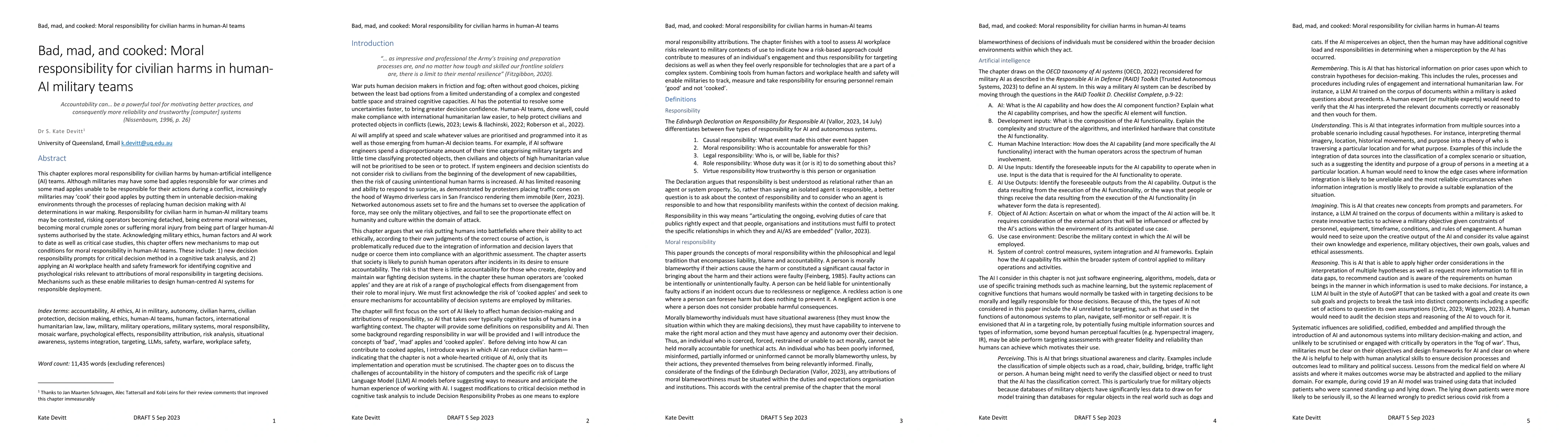 Thumbnail for Bad, mad, and cooked: Moral responsibility for civilian harms in
  human-AI military teams
