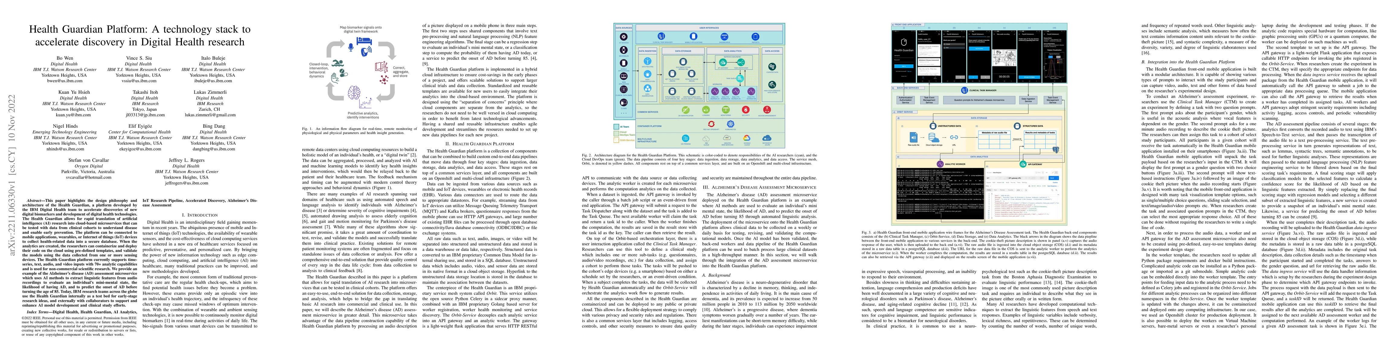 Thumbnail for Health Guardian Platform: A technology stack to accelerate discovery in
  Digital Health research