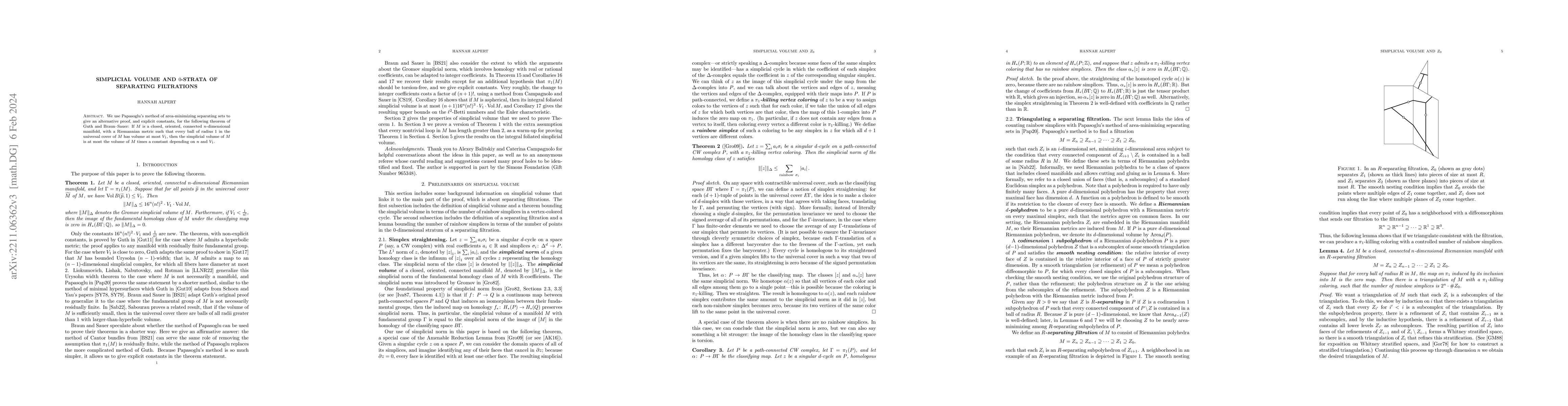 Thumbnail for Simplicial volume and 0-strata of separating filtrations