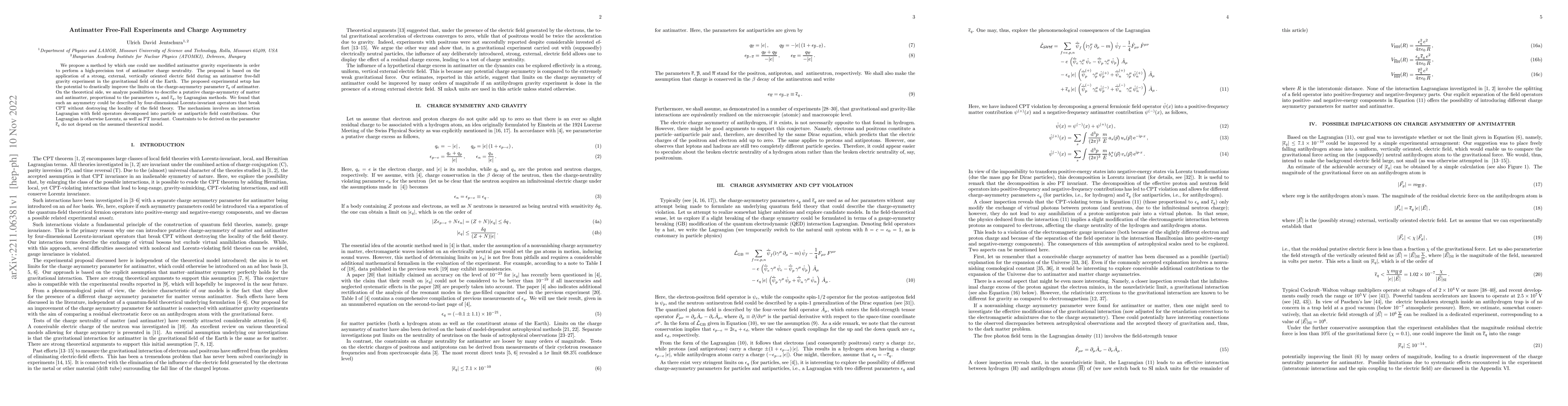 Thumbnail for Antimatter Free-Fall Experiments and Charge Asymmetry
