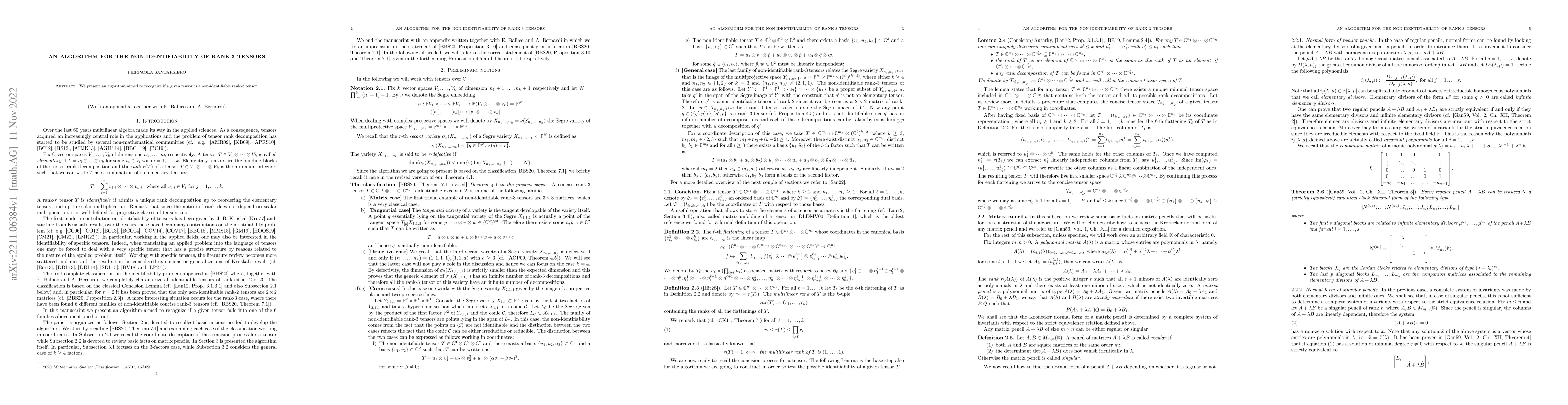 Thumbnail for An algorithm for the non-identifiability of rank-3 tensors