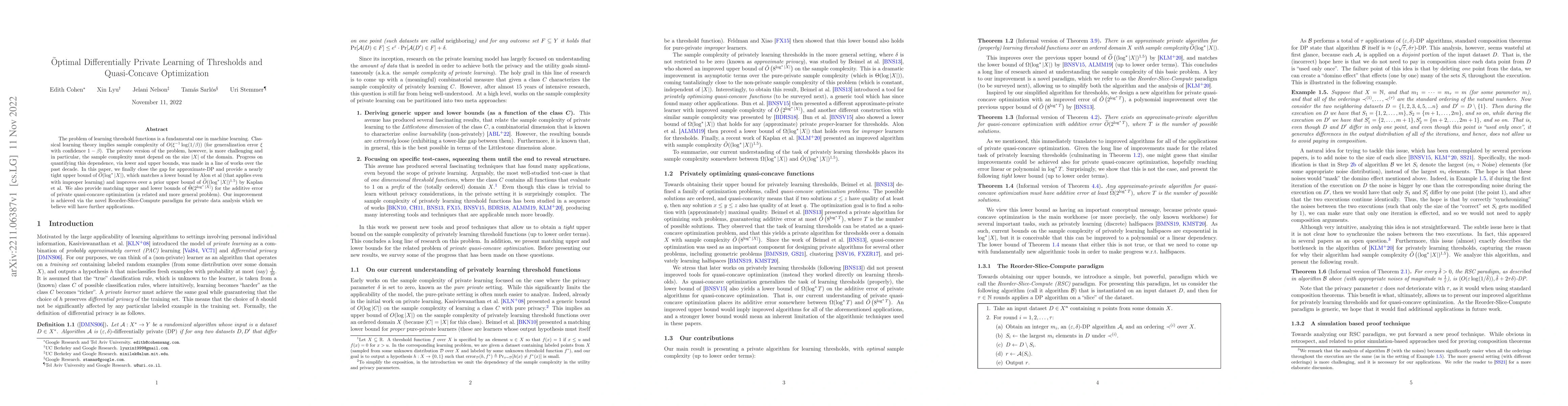 Thumbnail for \~Optimal Differentially Private Learning of Thresholds and
  Quasi-Concave Optimization