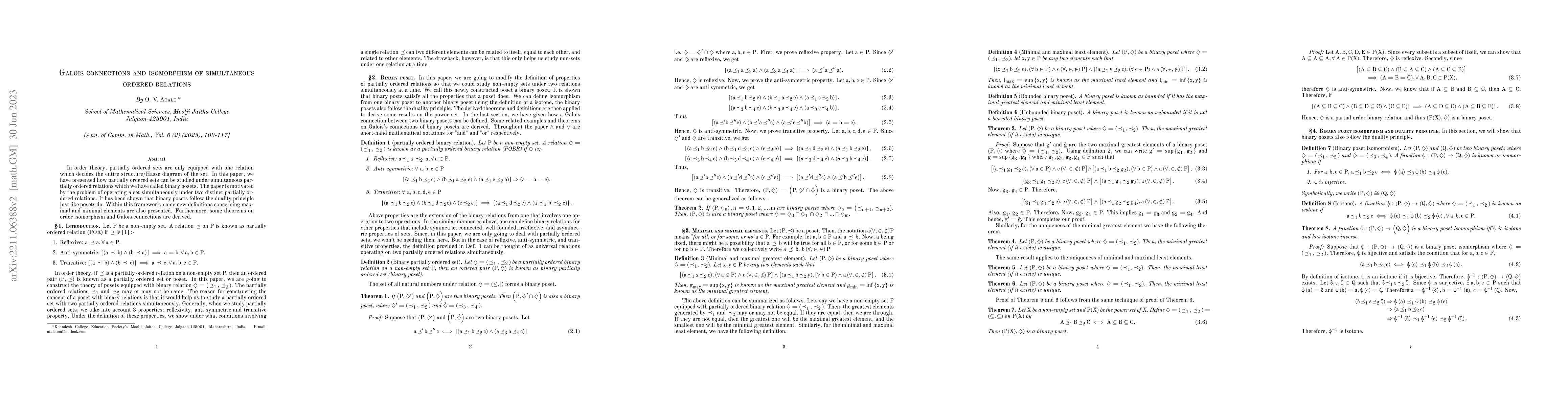 Thumbnail for Galois connections and isomorphism of simultaneous ordered relations