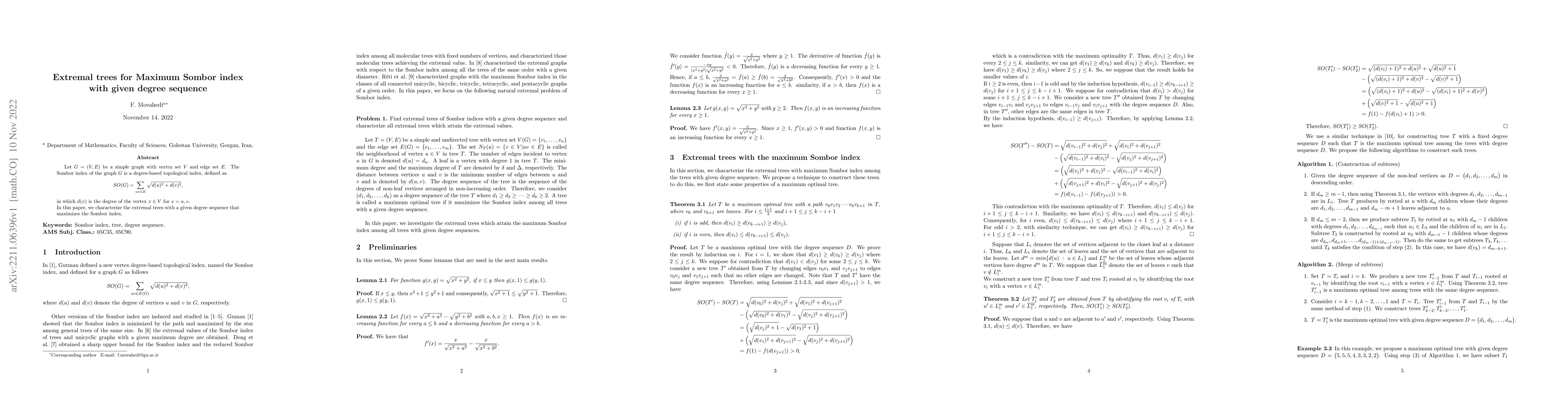 Thumbnail for Extremal trees for Maximum Sombor index with given degree sequence
