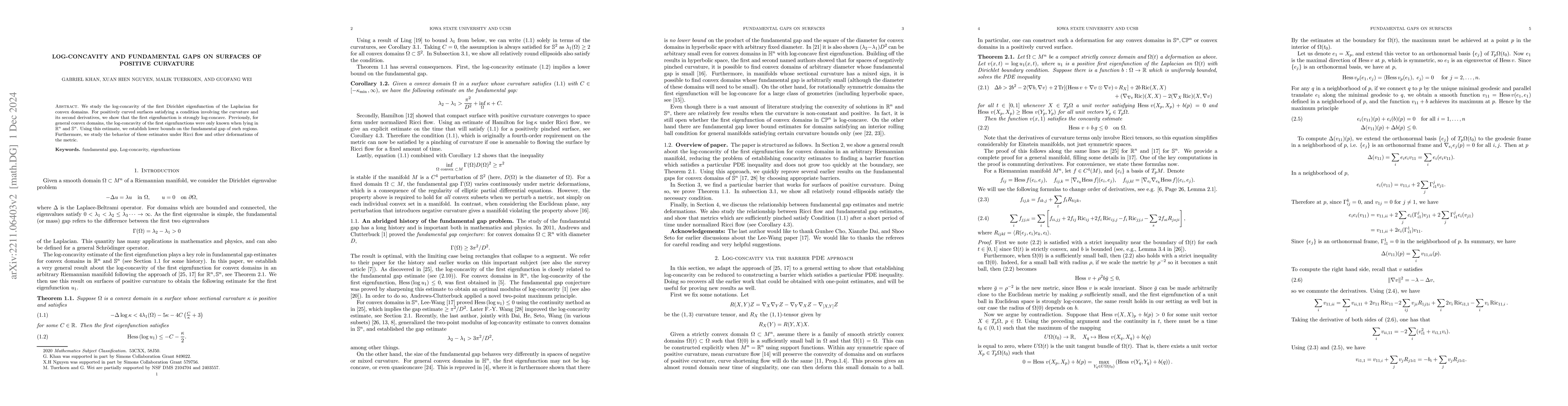 Thumbnail for Log-Concavity and Fundamental Gaps on Surfaces of Positive Curvature