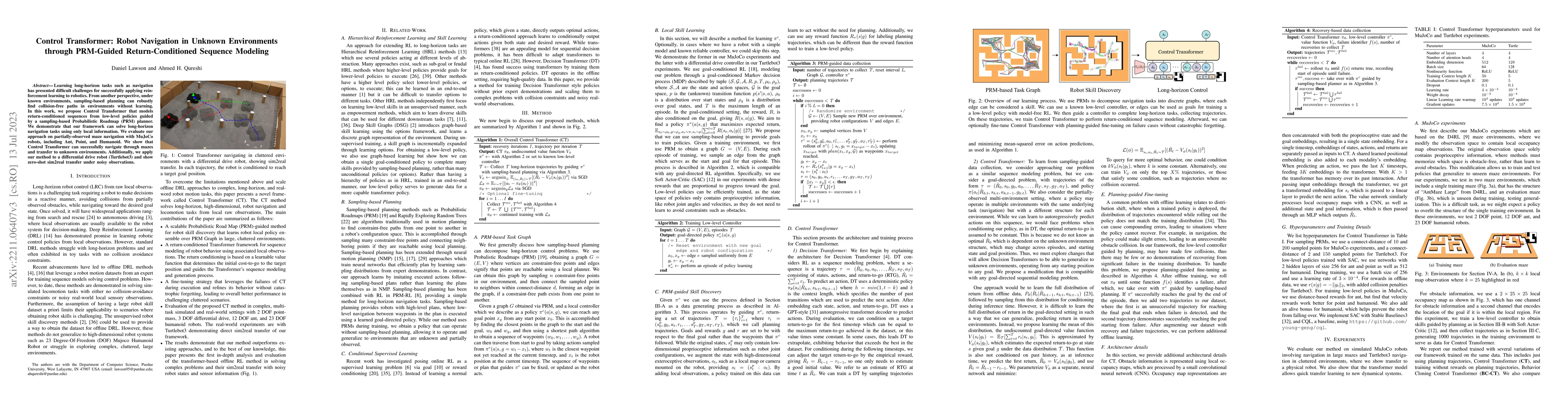 Thumbnail for Control Transformer: Robot Navigation in Unknown Environments through
  PRM-Guided Return-Conditioned Sequence Modeling
