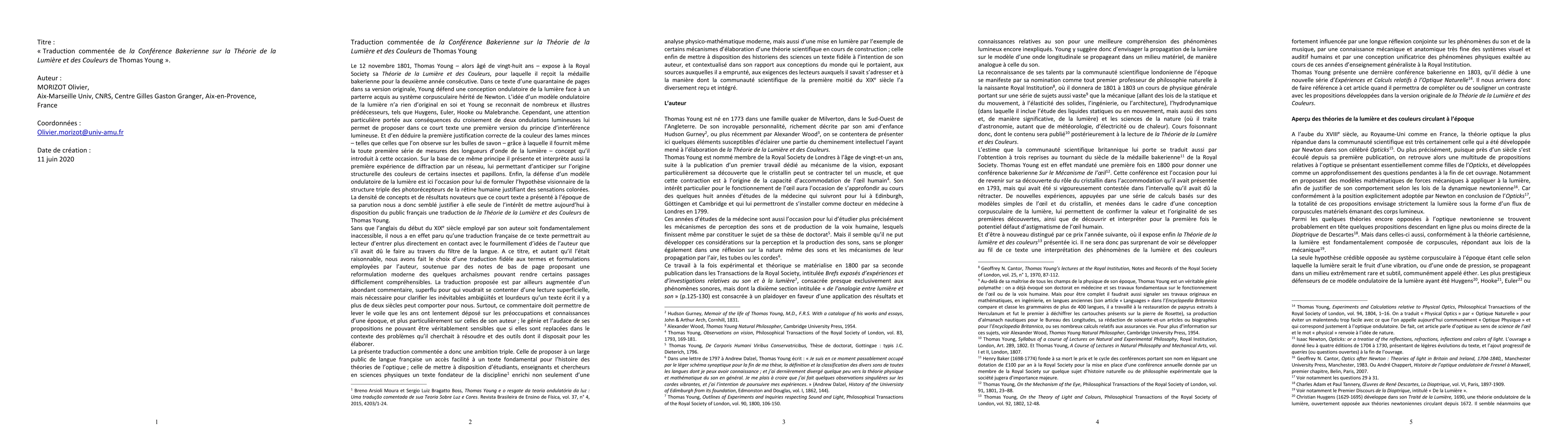 Thumbnail for Traduction commment\'ee en francais de La Conf\'erence Bakerienne sur la
  Th\'eorie de la Lumi\`ere et des Couleurs de Thomas Young