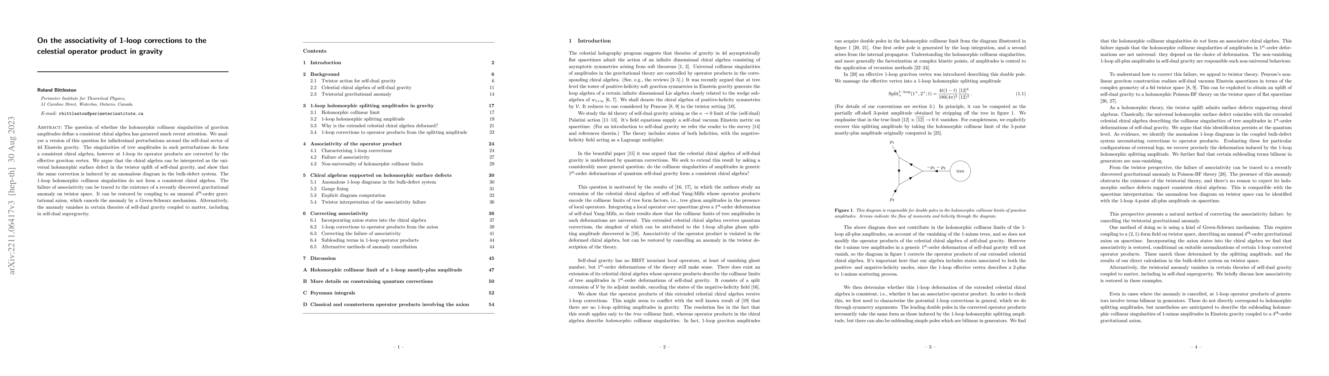 Thumbnail for On the associativity of 1-loop corrections to the celestial operator
  product in gravity