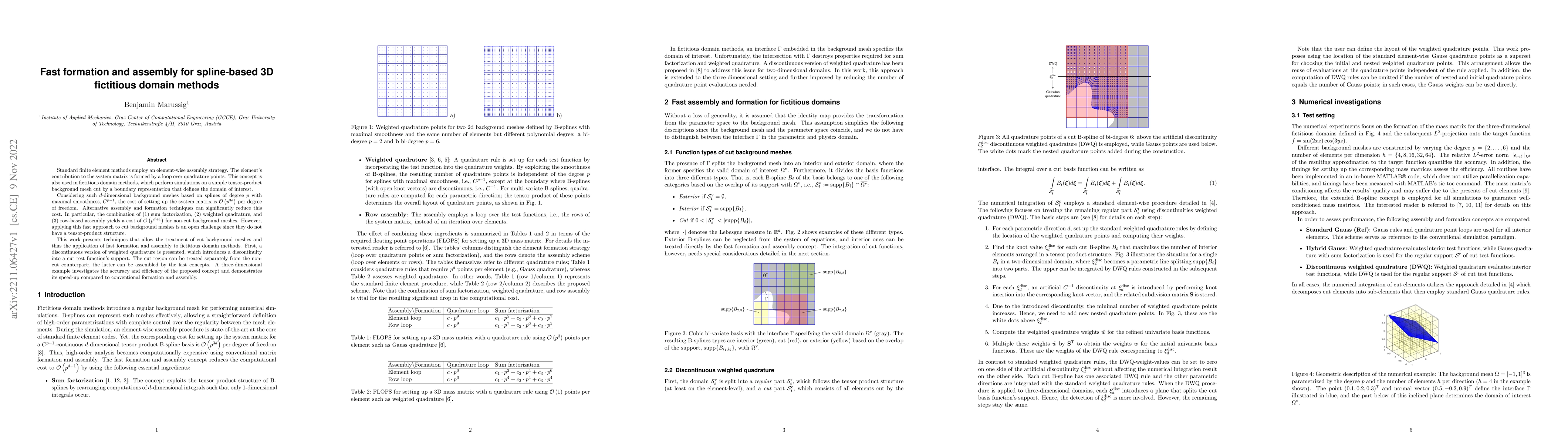 Thumbnail for Fast formation and assembly for spline-based 3D fictitious domain
  methods