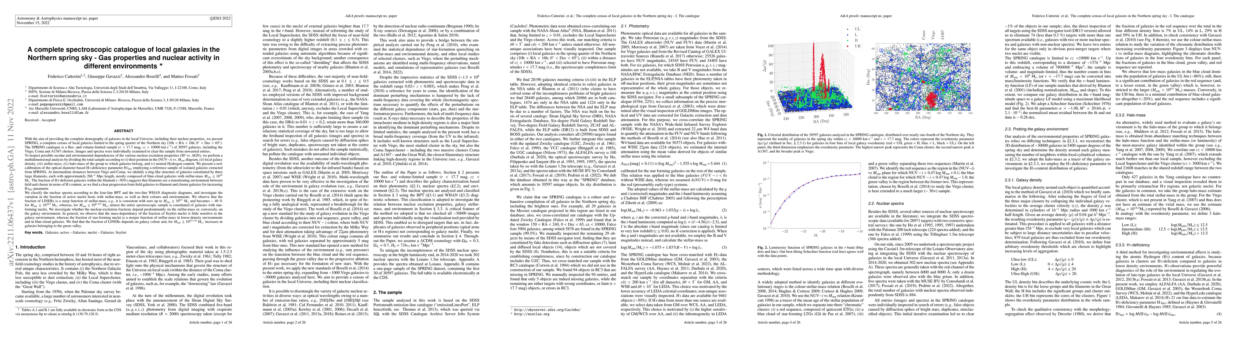 Thumbnail for A complete spectroscopic catalogue of local galaxies in the Northern
  spring sky -- Gas properties and nuclear activity in different environments