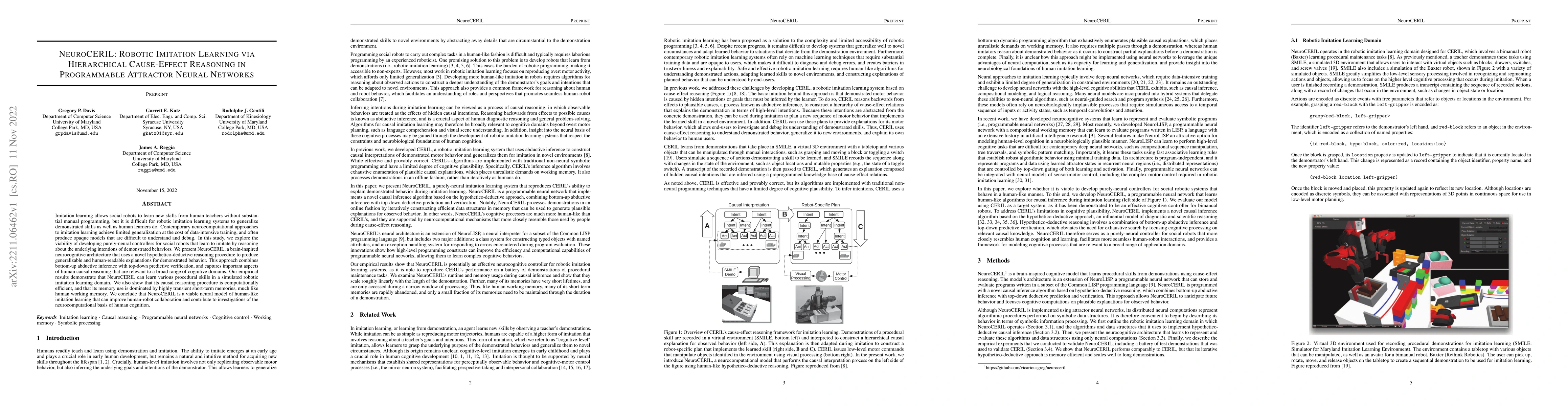 Thumbnail for NeuroCERIL: Robotic Imitation Learning via Hierarchical Cause-Effect
  Reasoning in Programmable Attractor Neural Networks