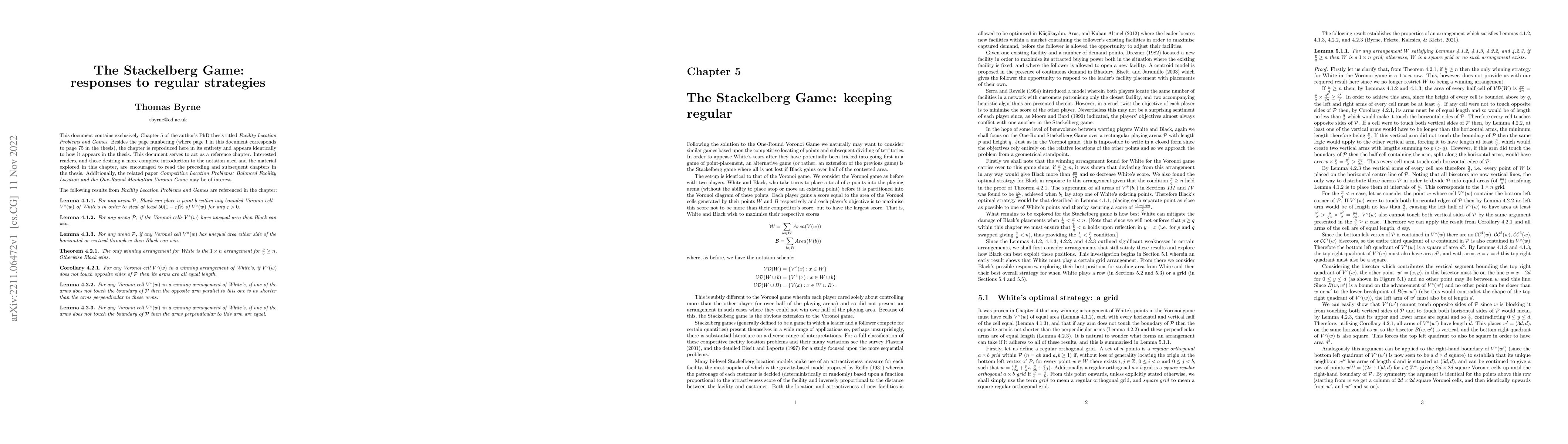 Thumbnail for The Stackelberg Game: responses to regular strategies