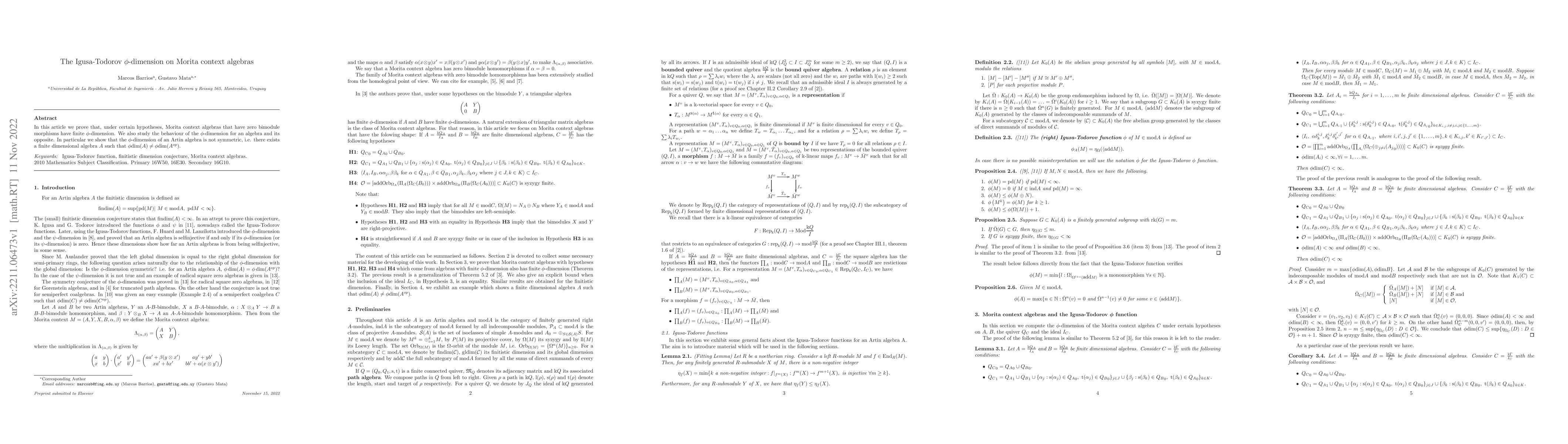Thumbnail for The Igusa-Todorov $\phi$-dimension on Morita context algebras
