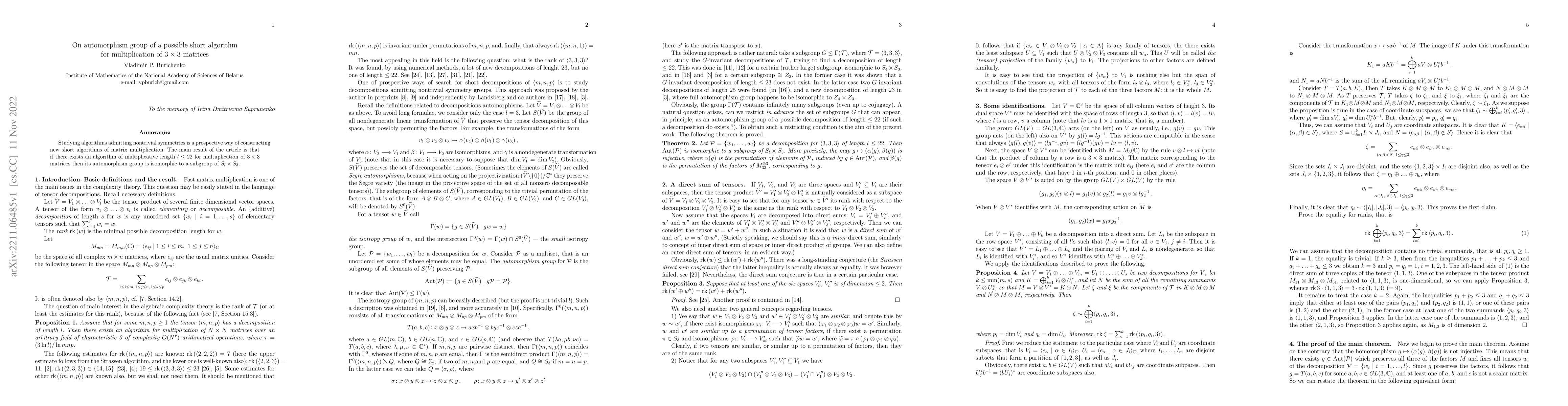 Thumbnail for On automorphism group of a possible short algorithm for multiplication
  of $3\times3$ matrices