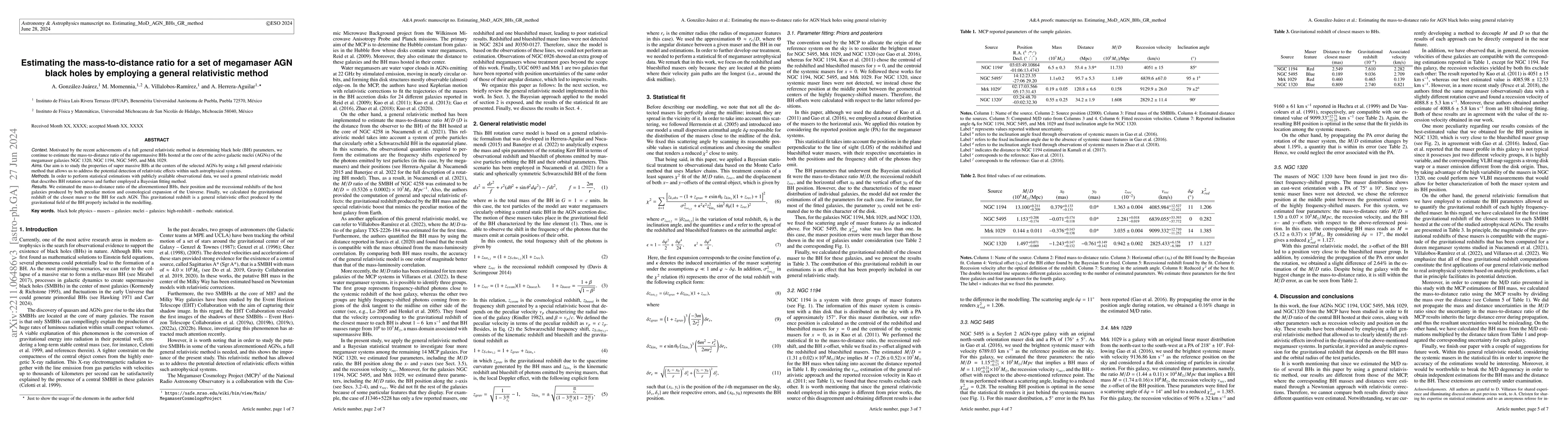 Thumbnail for Estimating the mass-to-distance ratio for a set of megamaser AGN black
  holes by employing a general relativistic method