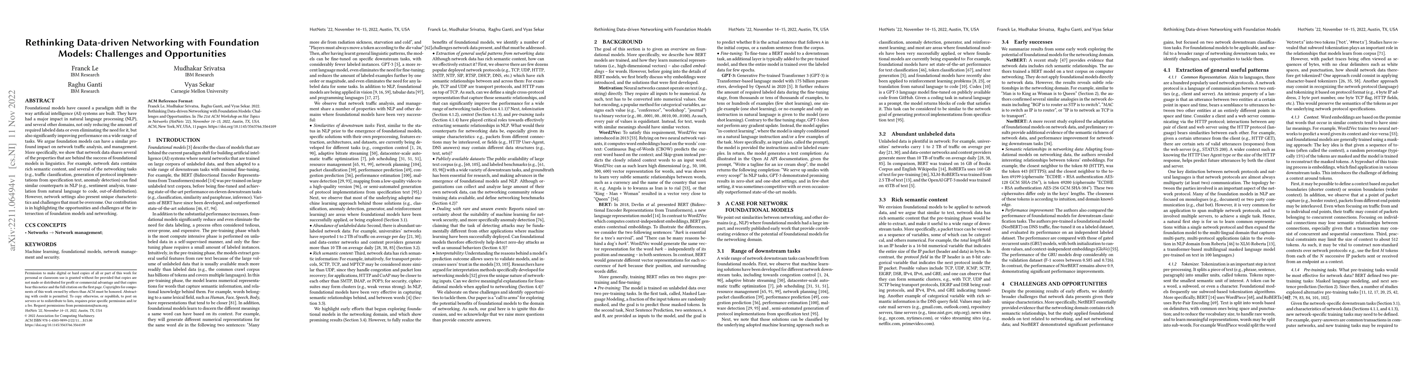 Thumbnail for Rethinking Data-driven Networking with Foundation Models: Challenges and
  Opportunities