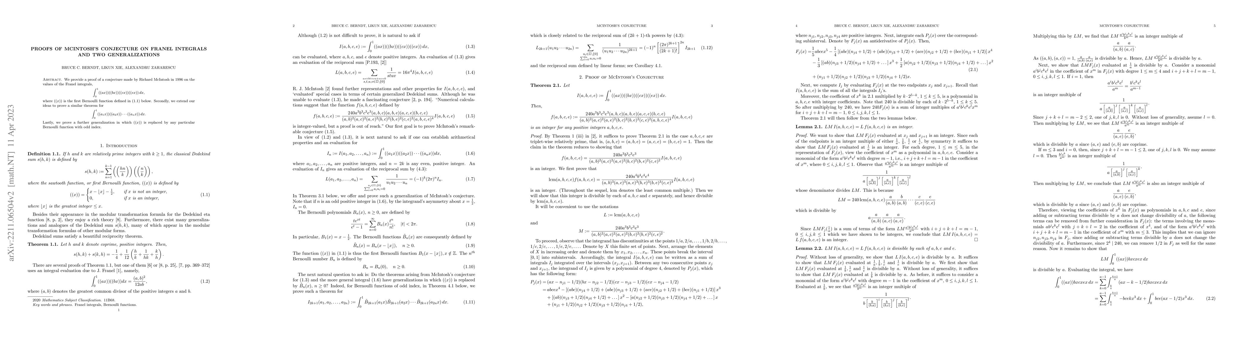 Thumbnail for Proofs of McIntosh's Conjecture on Franel Integrals and Two
  Generalizations