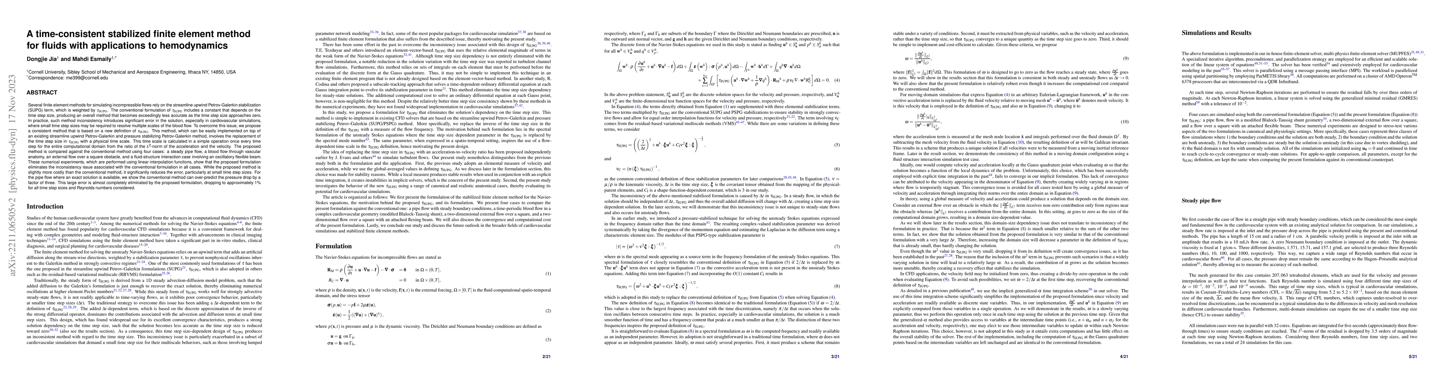 Thumbnail for A time-consistent stabilized finite element method for fluids with
  applications to hemodynamics