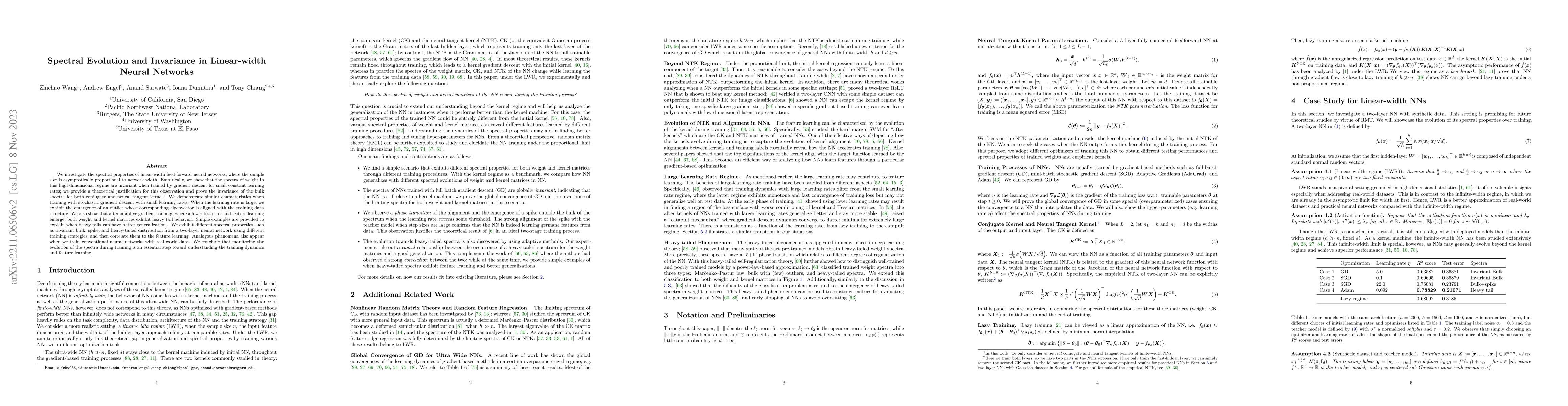 Thumbnail for Spectral Evolution and Invariance in Linear-width Neural Networks