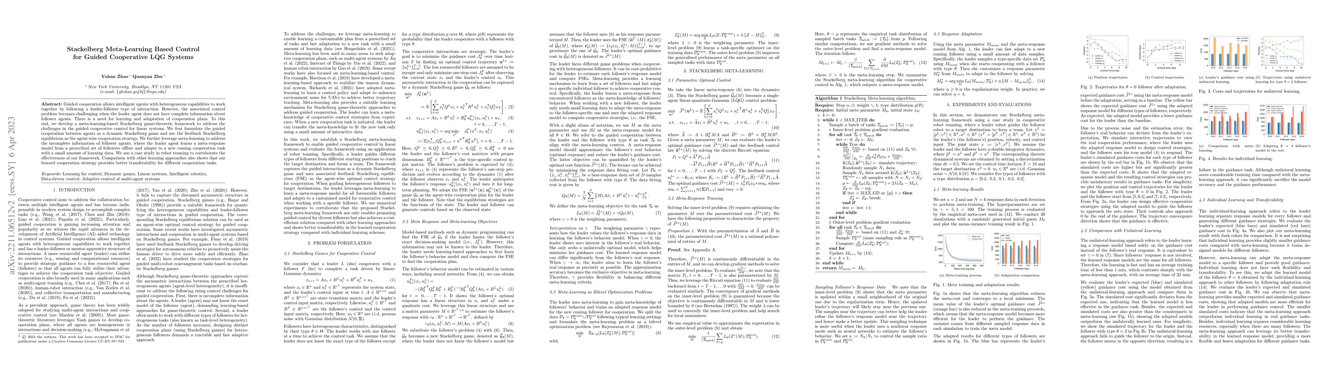Thumbnail for Stackelberg Meta-Learning Based Control for Guided Cooperative LQG
  Systems