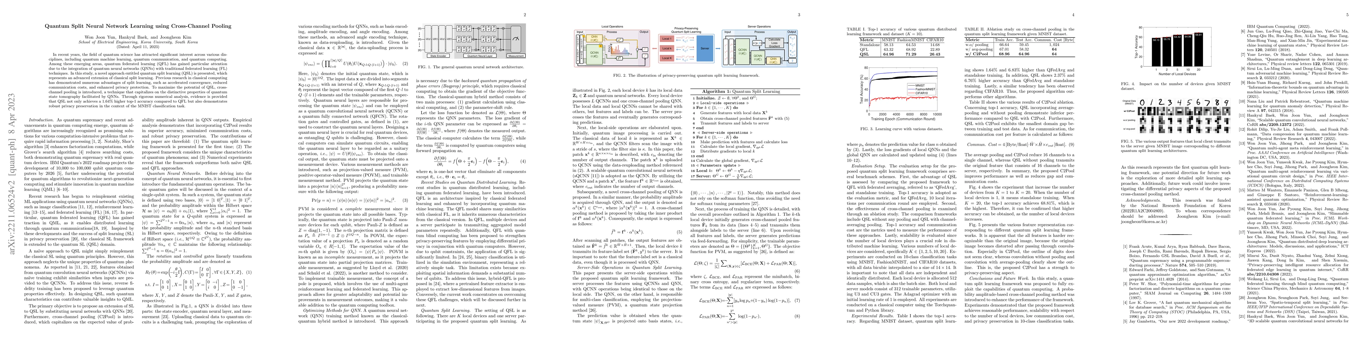 Thumbnail for Quantum Split Neural Network Learning using Cross-Channel Pooling