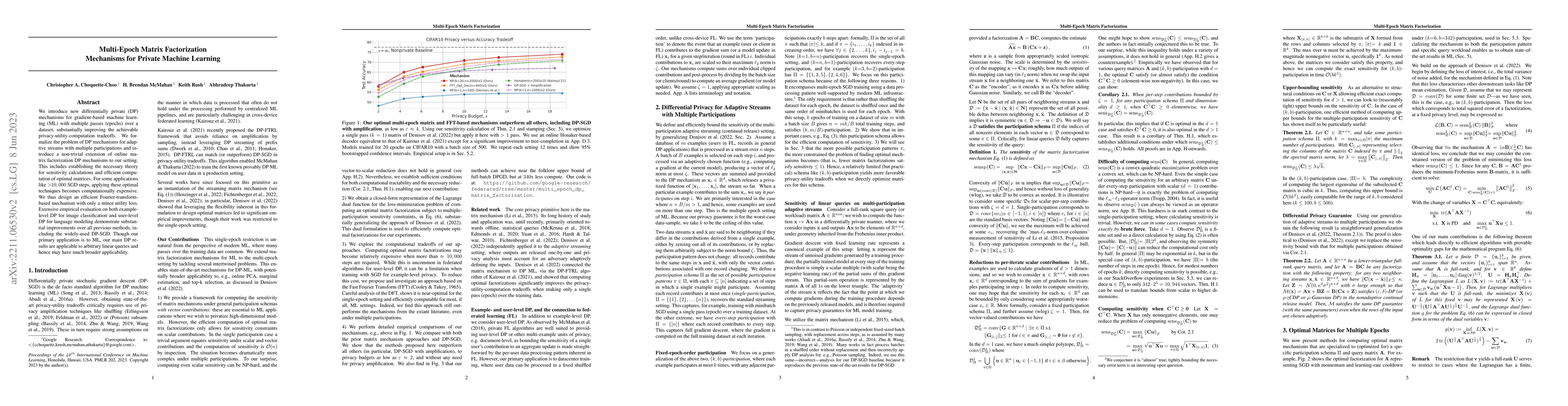 Thumbnail for Multi-Epoch Matrix Factorization Mechanisms for Private Machine Learning