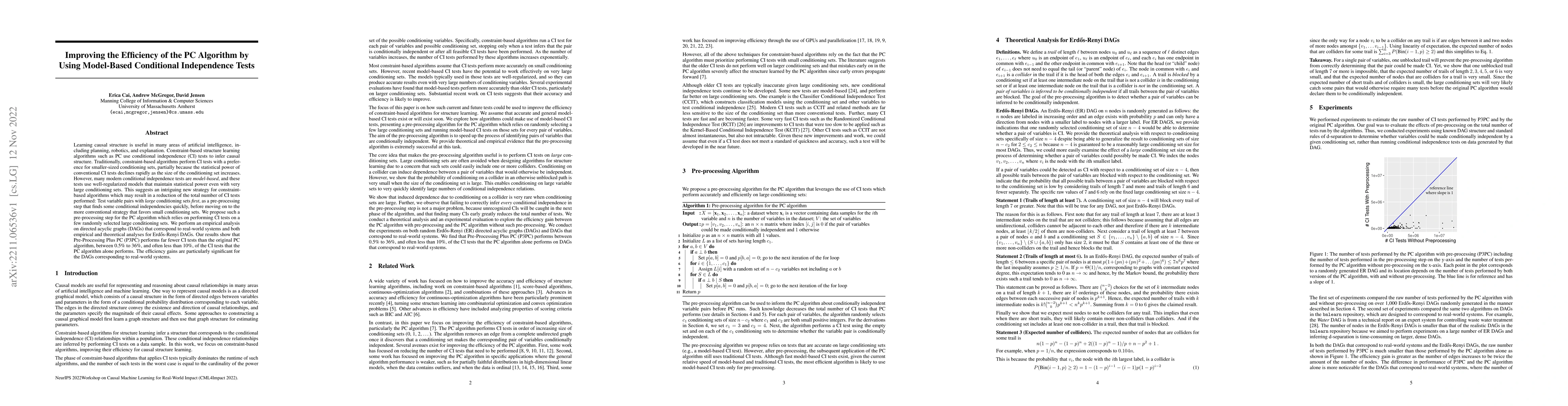 Thumbnail for Improving the Efficiency of the PC Algorithm by Using Model-Based
  Conditional Independence Tests