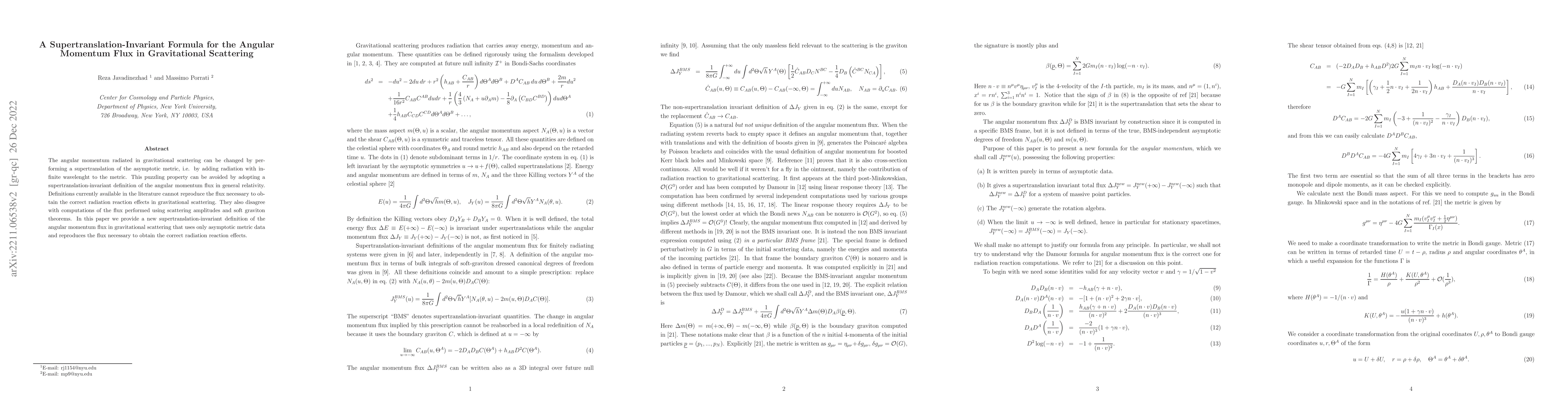 Thumbnail for A Supertranslation-Invariant Formula for the Angular Momentum Flux in
  Gravitational Scattering
