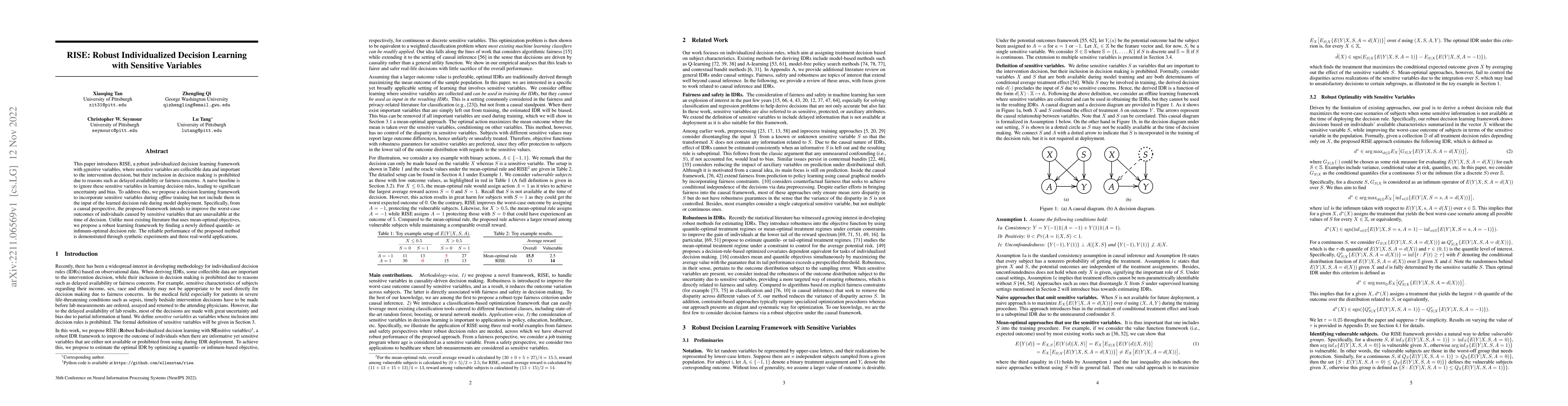Thumbnail for RISE: Robust Individualized Decision Learning with Sensitive Variables