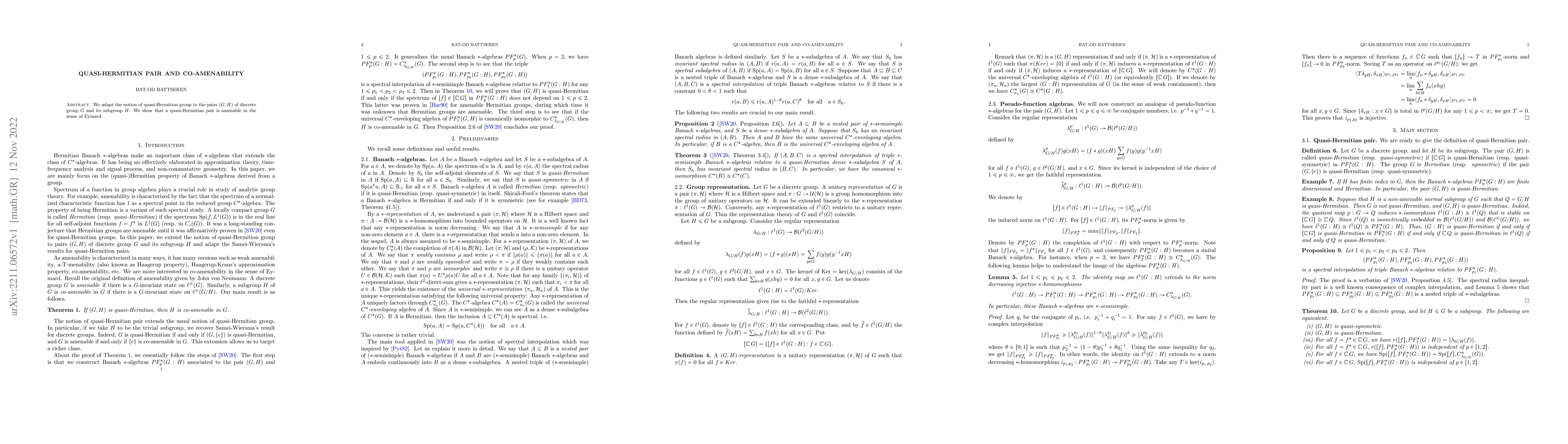 Thumbnail for Quasi-Hermitian pair and co-amenability