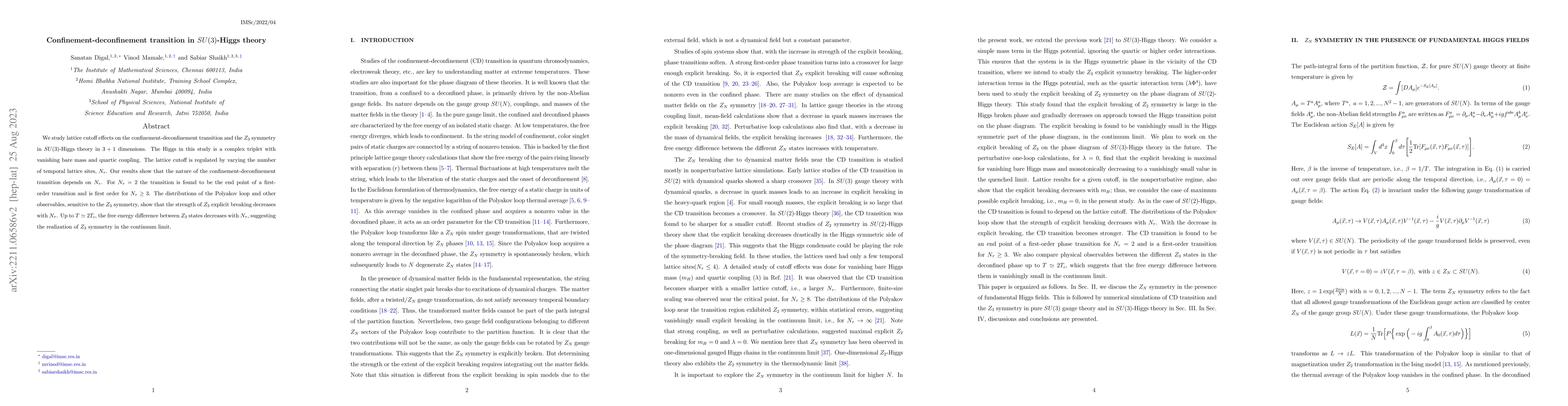 Thumbnail for Confinement-deconfinement transition in $SU(3)$-Higgs theory