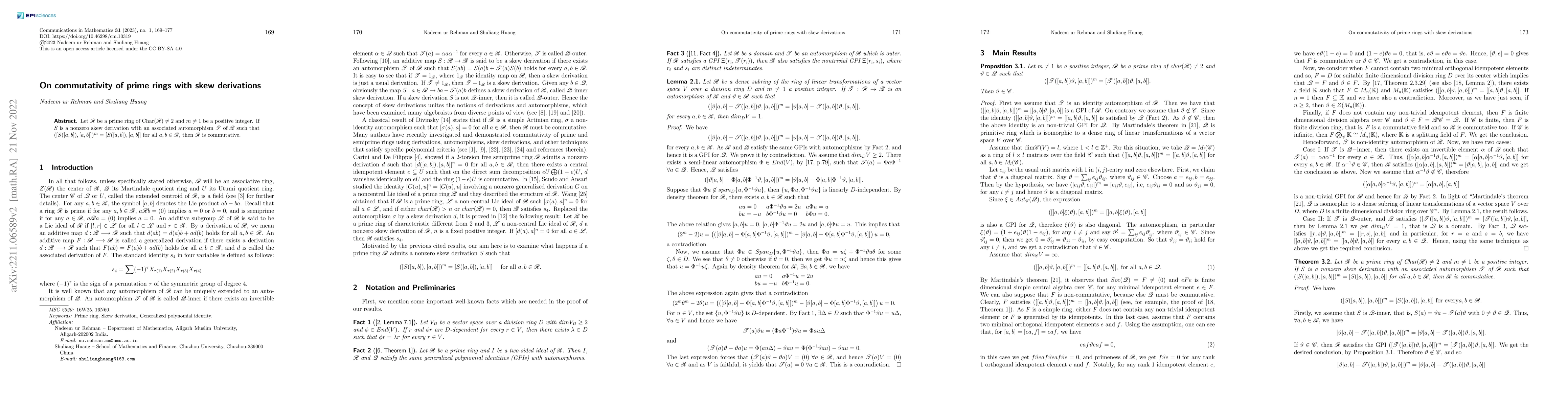 Thumbnail for On commutativity of prime rings with skew derivations