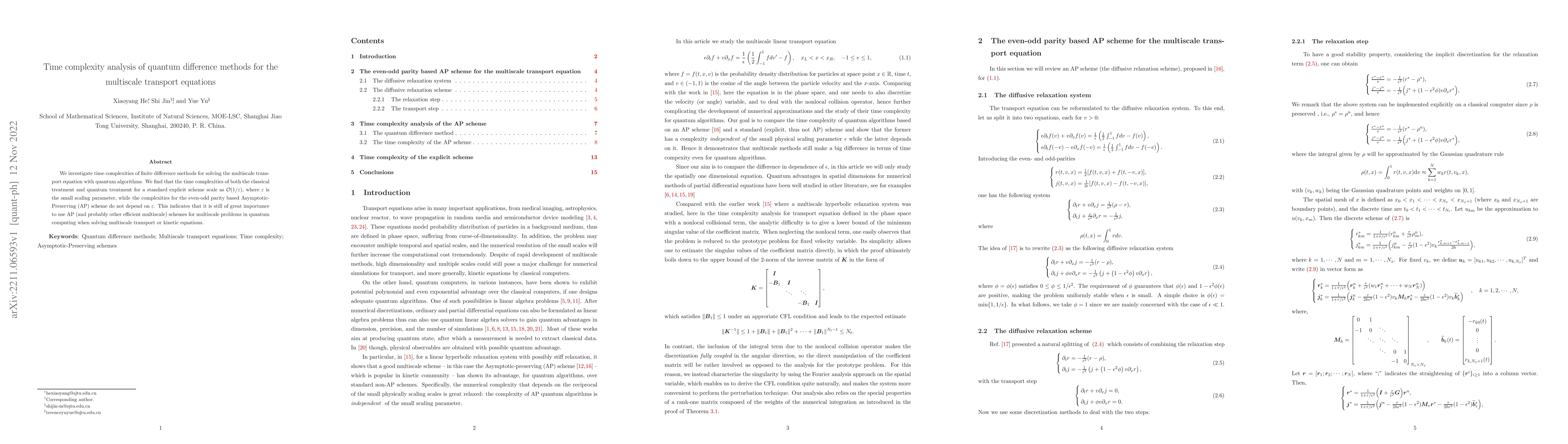 Thumbnail for Time complexity analysis of quantum difference methods for the
  multiscale transport equations