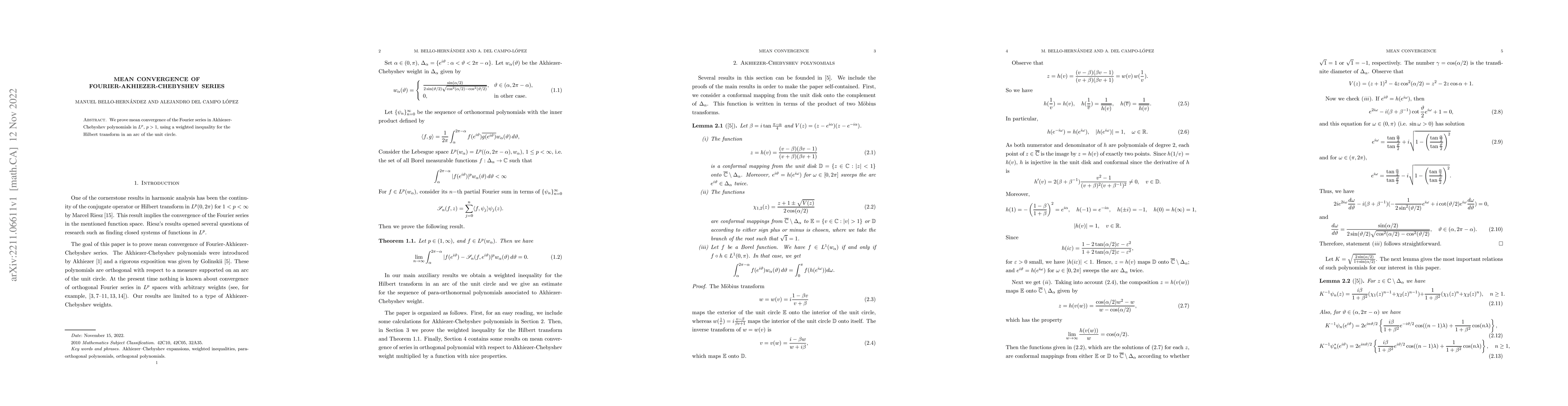 Thumbnail for Mean convergence of Fourier-Akhiezer-Chebyshev series