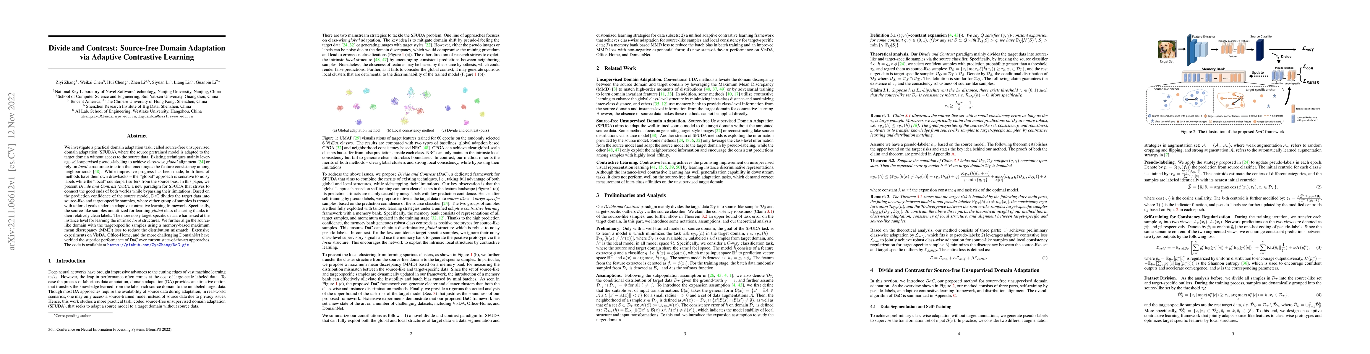 Thumbnail for Divide and Contrast: Source-free Domain Adaptation via Adaptive
  Contrastive Learning
