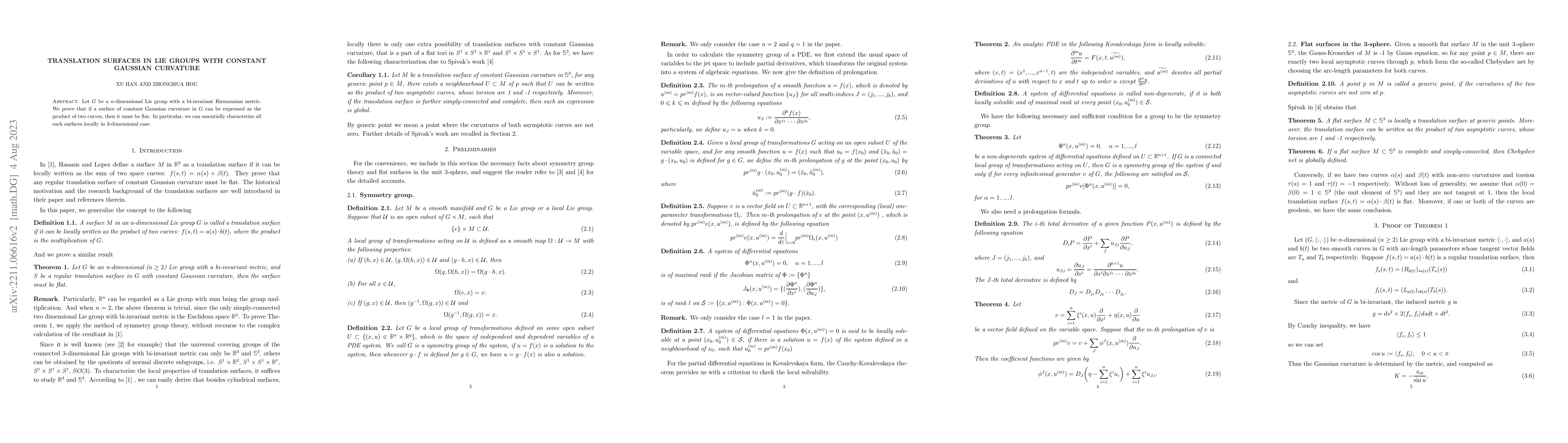 Thumbnail for Translation surfaces in Lie groups with constant Gaussian curvature