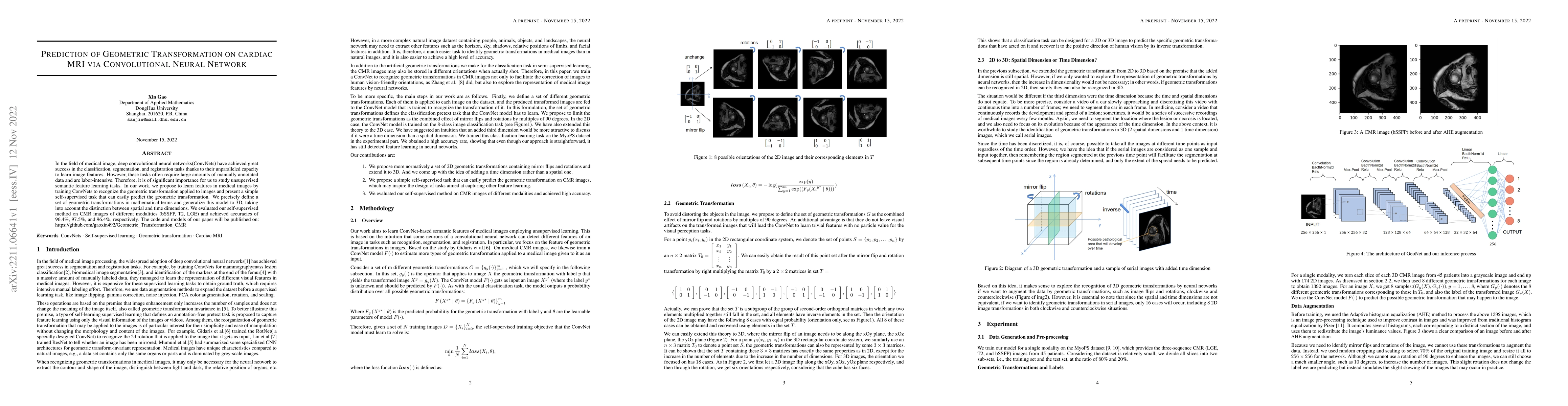 Thumbnail for Prediction of Geometric Transformation on Cardiac MRI via Convolutional
  Neural Network