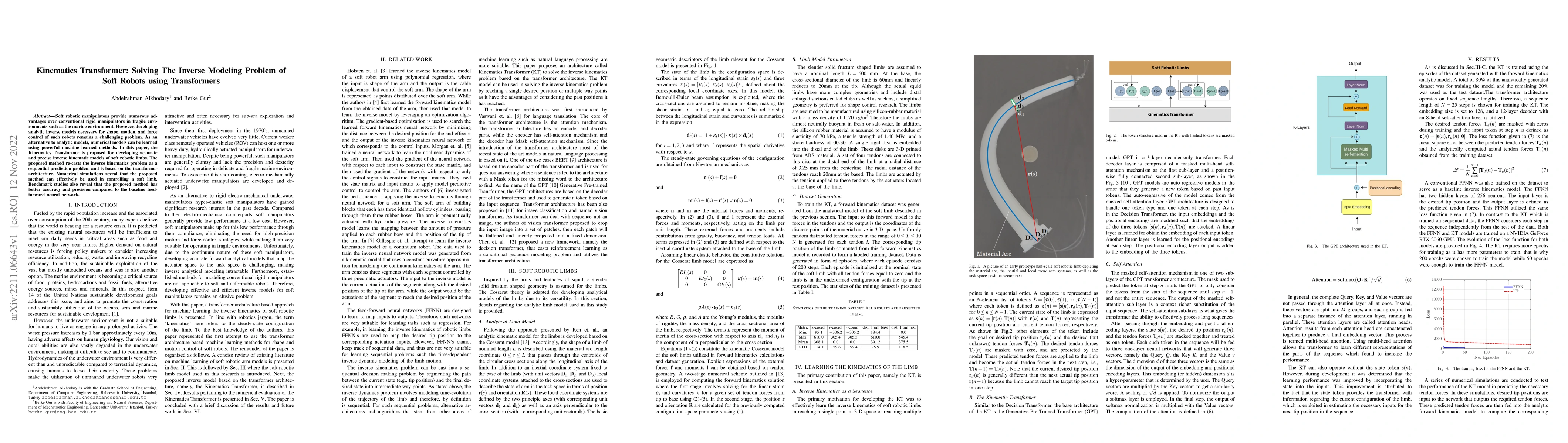 Thumbnail for Kinematics Transformer: Solving The Inverse Modeling Problem of Soft
  Robots using Transformers
