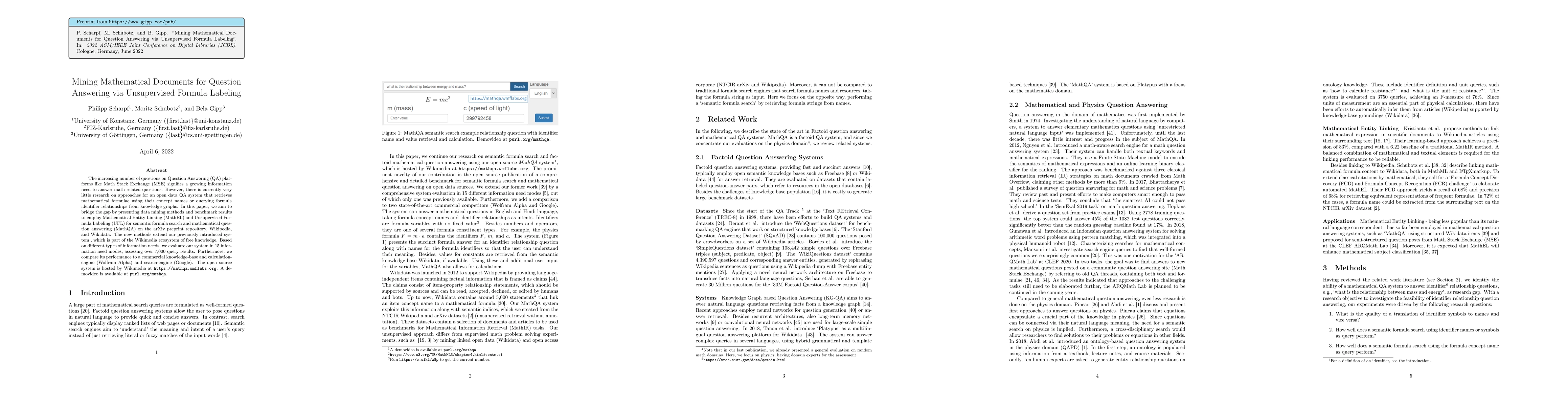 Thumbnail for Mining Mathematical Documents for Question Answering via Unsupervised
  Formula Labeling