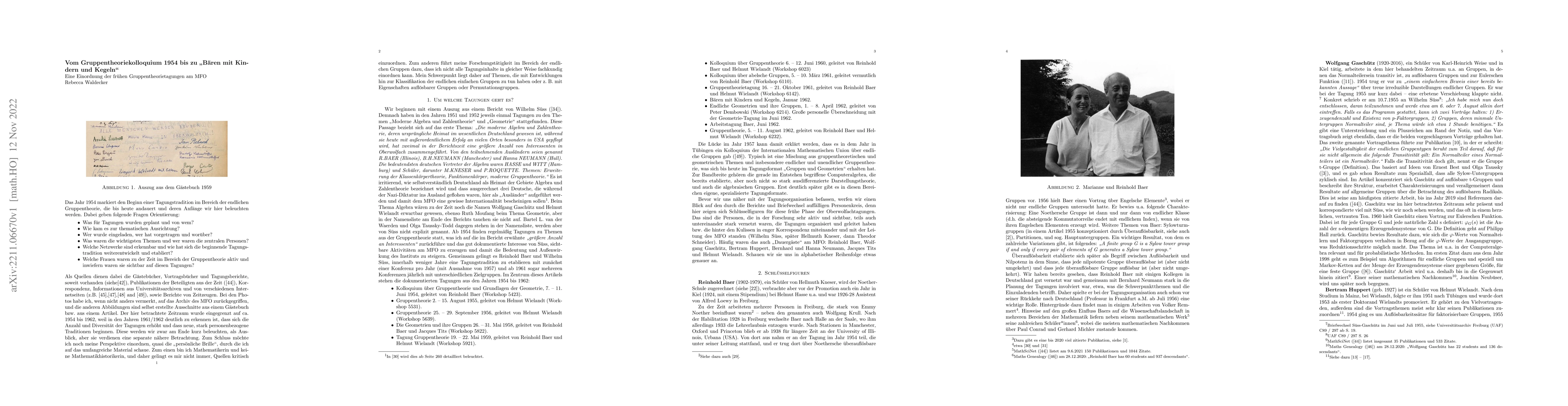 Thumbnail for Vom Gruppentheoriekolloquium 1954 bis zu "B\"aren mit Kindern und
  Kegeln"