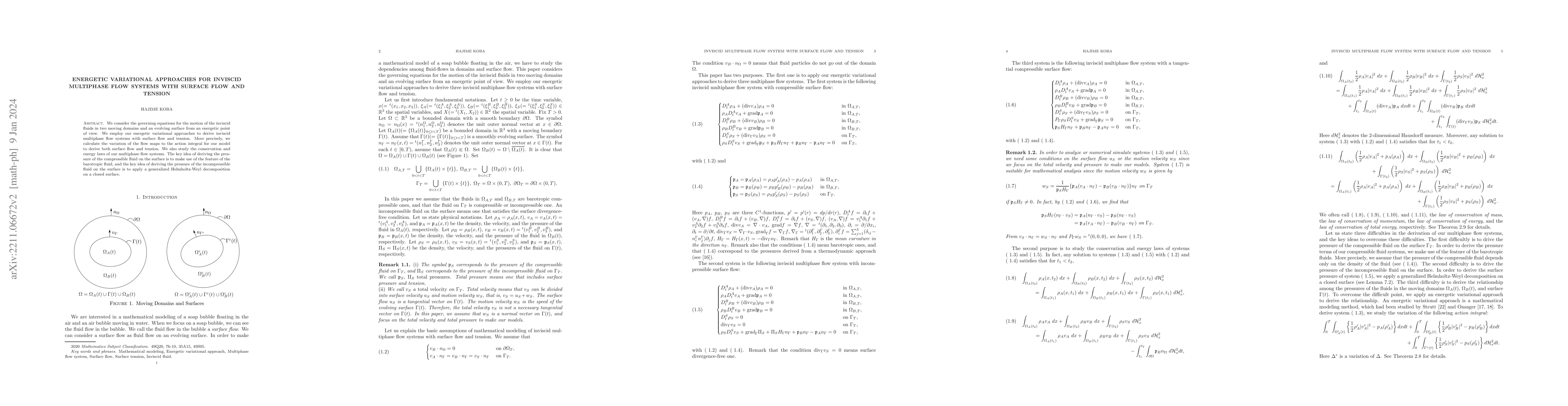 Thumbnail for Energetic Variational Approaches for inviscid multiphase flow systems
  with surface flow and tension