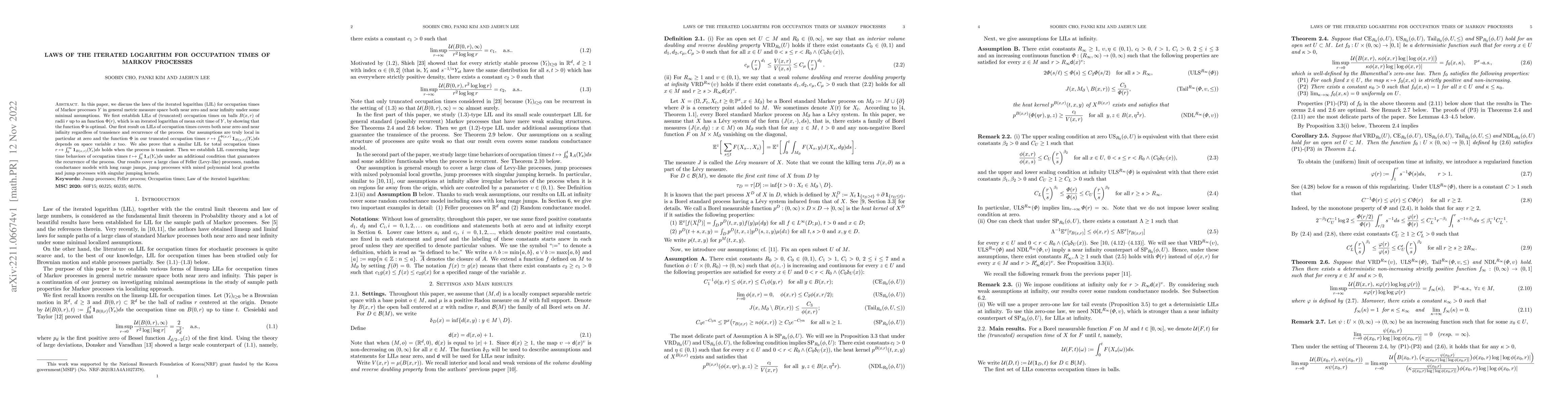 Thumbnail for Laws of the iterated logarithm for occupation times of Markov processes