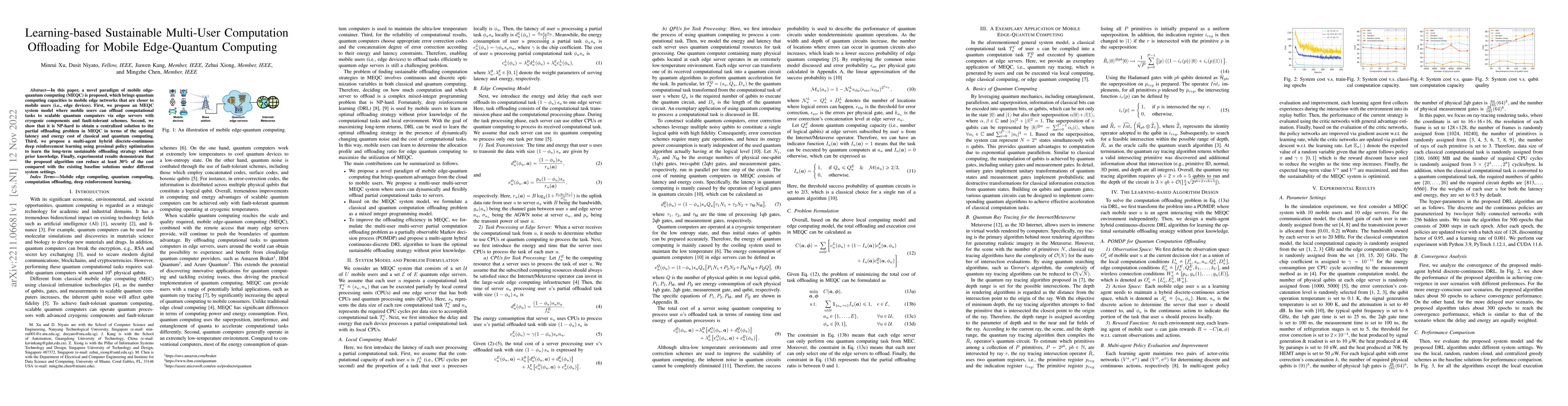 Thumbnail for Learning-based Sustainable Multi-User Computation Offloading for Mobile
  Edge-Quantum Computing