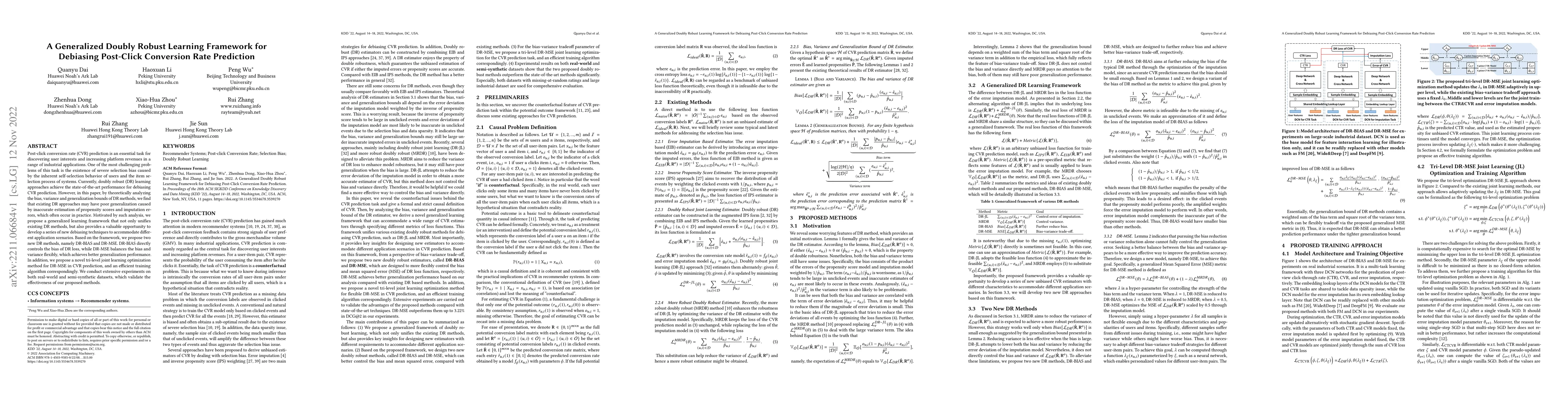Thumbnail for A Generalized Doubly Robust Learning Framework for Debiasing Post-Click
  Conversion Rate Prediction