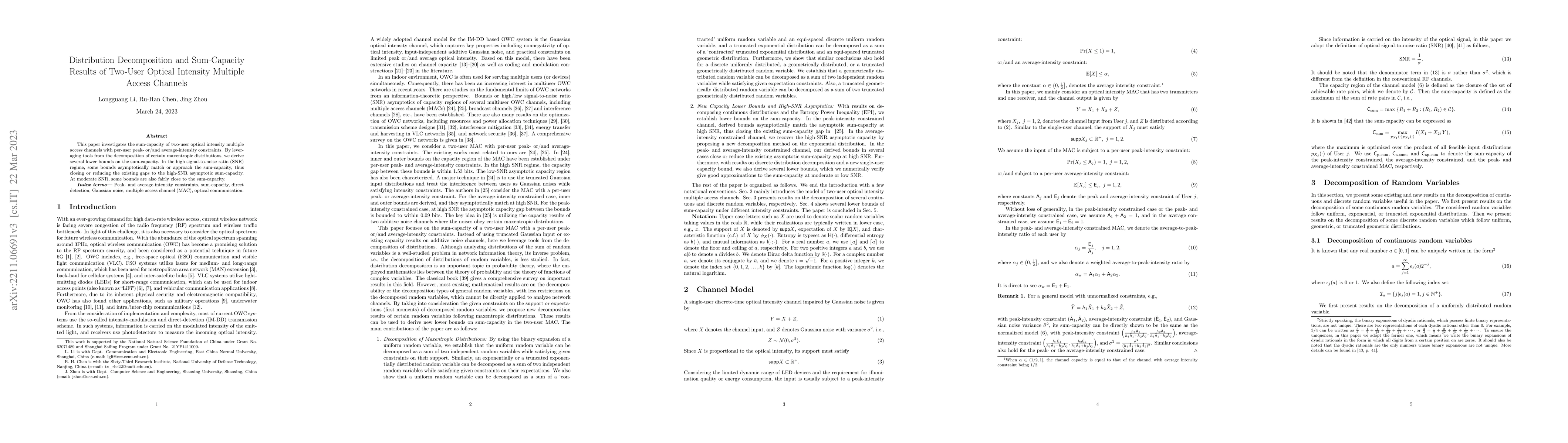 Thumbnail for Distribution Decomposition and Sum-Capacity Results of Two-User Optical
  Intensity Multiple Access Channels